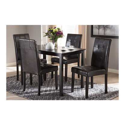 Dark Brown Faux Leather Upholstered 5-Piece Dining Set