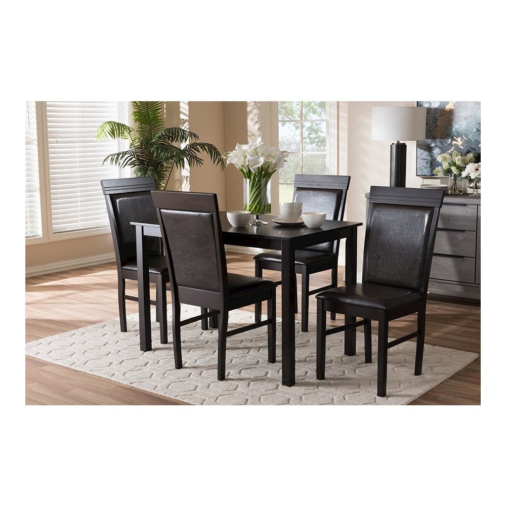 Dark Brown Faux Leather Upholstered 5-Piece Dining Set
