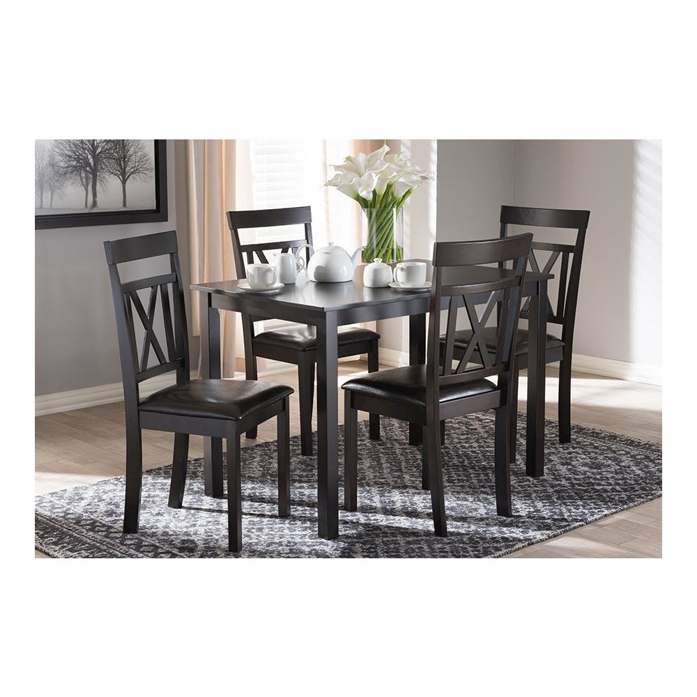 Dark Brown Faux Leather Upholstered 5-Piece Dining Set