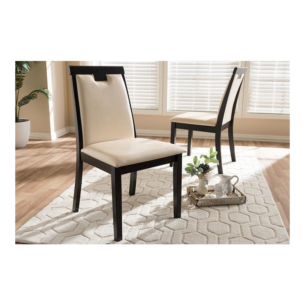 Leather Upholstered and Dark Brown Finished Dining Chair (Set of 2)