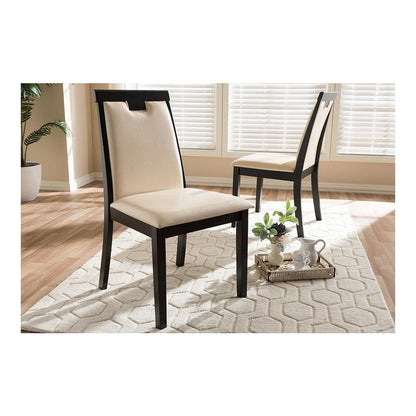 Leather Upholstered and Dark Brown Finished Dining Chair (Set of 2)
