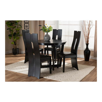 Leather Upholstered and Dark Brown Finished Wood 5-Piece Dining Set