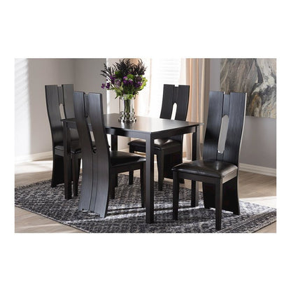 Dark Brown Faux Leather Upholstered 5-Piece Dining Set
