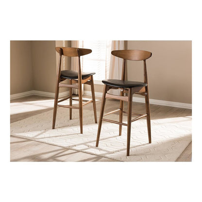Leather Upholstered Walnut Finished Bar Stool (Set of 2)