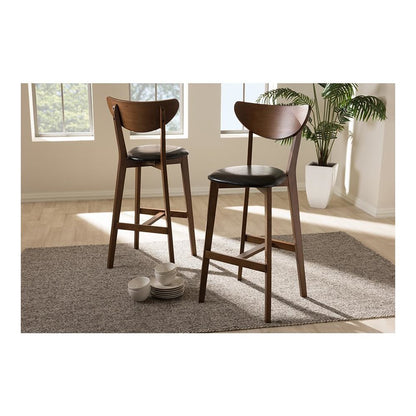 Leather Upholstered Walnut Finished Bar Stool (Set of 2)