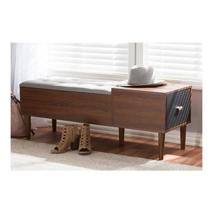 Wood Entryway Storage Grey Fabric Cushioned Bench Shoe Rack Cabinet Organizer