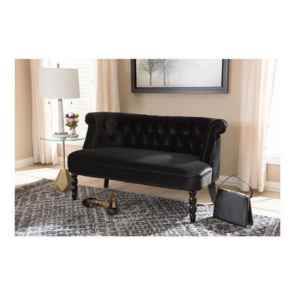 Black Velvet Fabric Upholstered 2-seater Loveseat