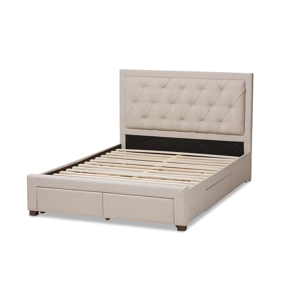 Light Beige Fabric Upholstered King Size Storage Bed
