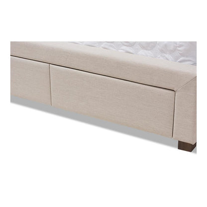 Light Beige Fabric Upholstered King Size Storage Bed