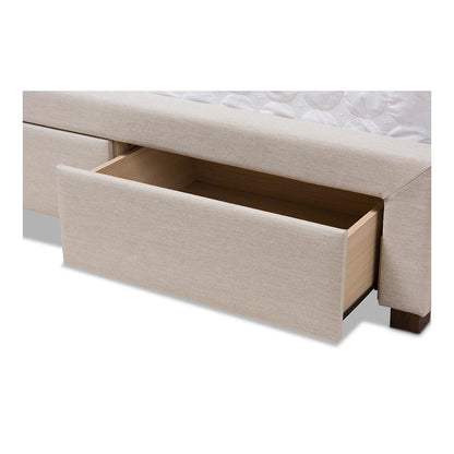 Light Beige Fabric Upholstered King Size Storage Bed