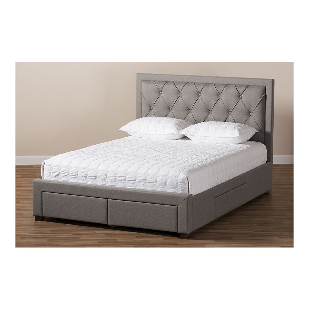 Light Grey Fabric Upholstered King Size Storage Bed