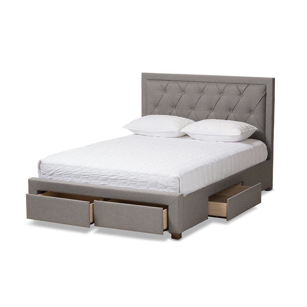 Light Grey Fabric Upholstered King Size Storage Bed