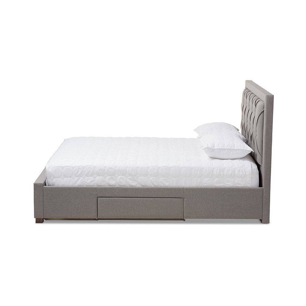 Light Grey Fabric Upholstered King Size Storage Bed