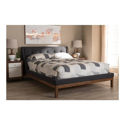 Dark Grey Fabric Upholstered Walnut-Finished Full Sized Platform Bed