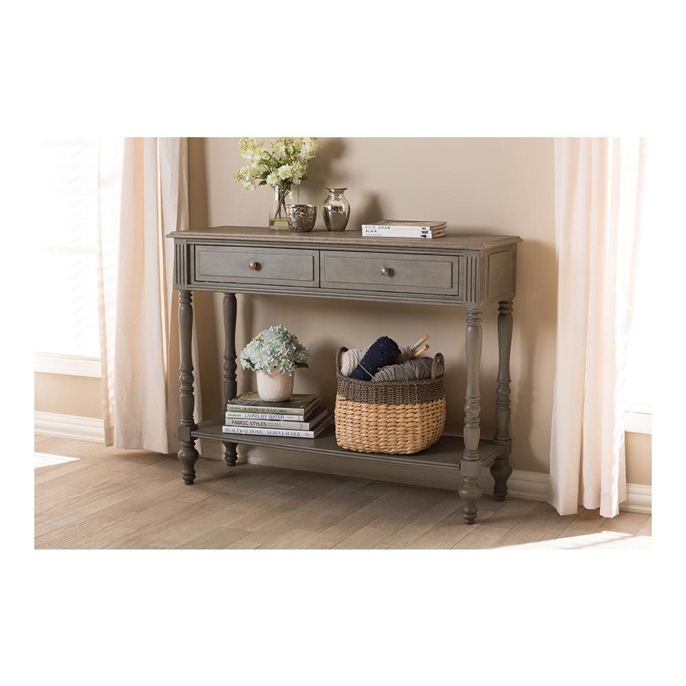 Noemie Country Cottage Farmhouse Brown Finished 2-Drawer Console Table