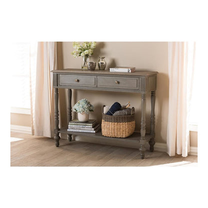Noemie Country Cottage Farmhouse Brown Finished 2-Drawer Console Table