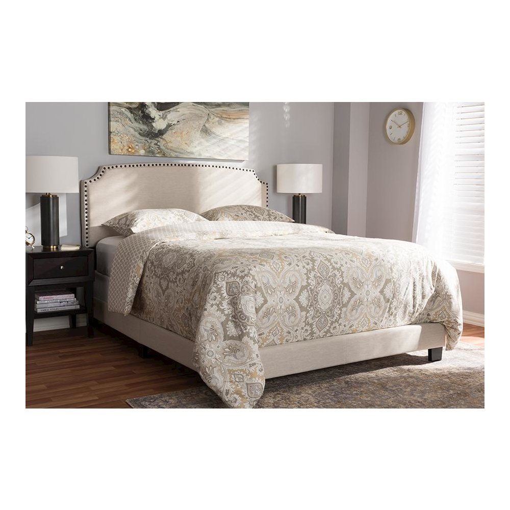 Odette Modern and Contemporary Light Beige Fabric Upholstered Full Size Bed
