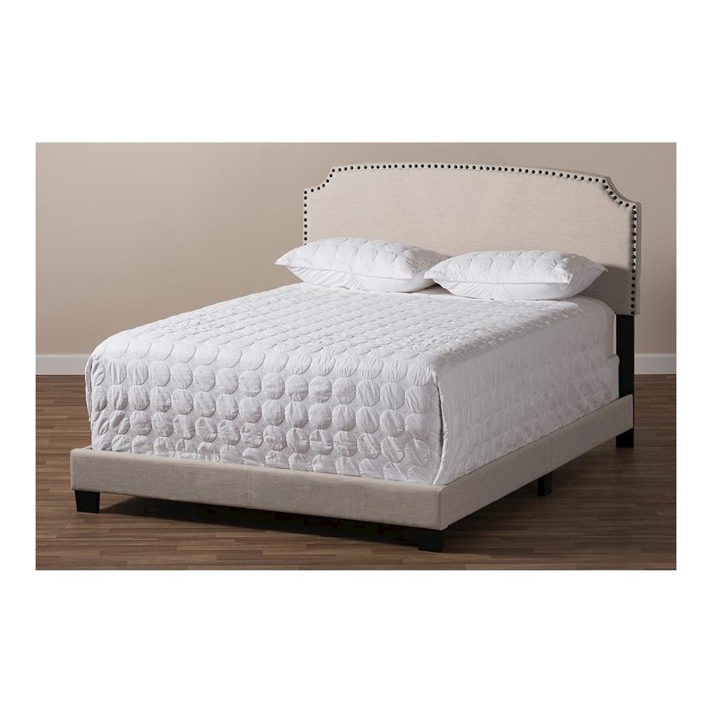 Odette Modern and Contemporary Light Beige Fabric Upholstered Queen Size Bed