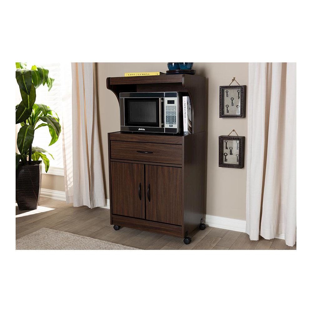 Tannis Modern and Contemporary Dark Walnut Finished Kitchen Cabinet