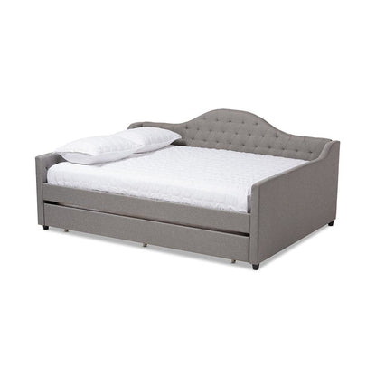 Grey Fabric Upholstered Queen Size Daybed with Trundle