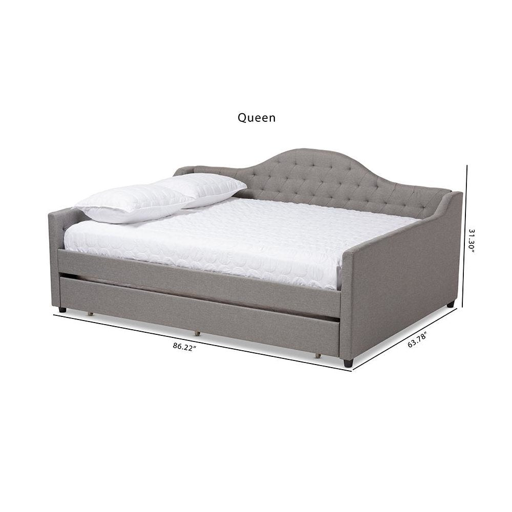 Grey Fabric Upholstered Queen Size Daybed with Trundle