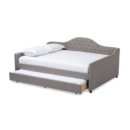 Grey Fabric Upholstered Queen Size Daybed with Trundle