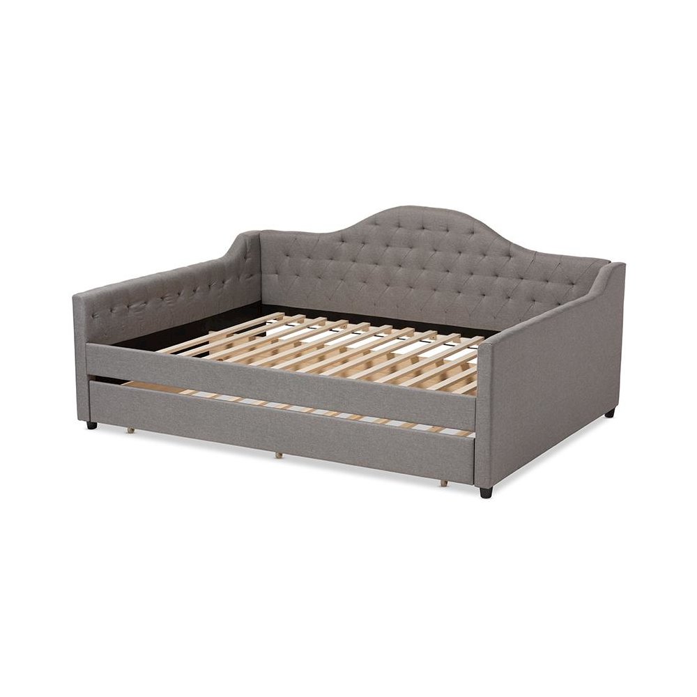 Grey Fabric Upholstered Queen Size Daybed with Trundle