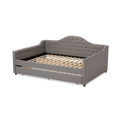 Grey Fabric Upholstered Queen Size Daybed with Trundle