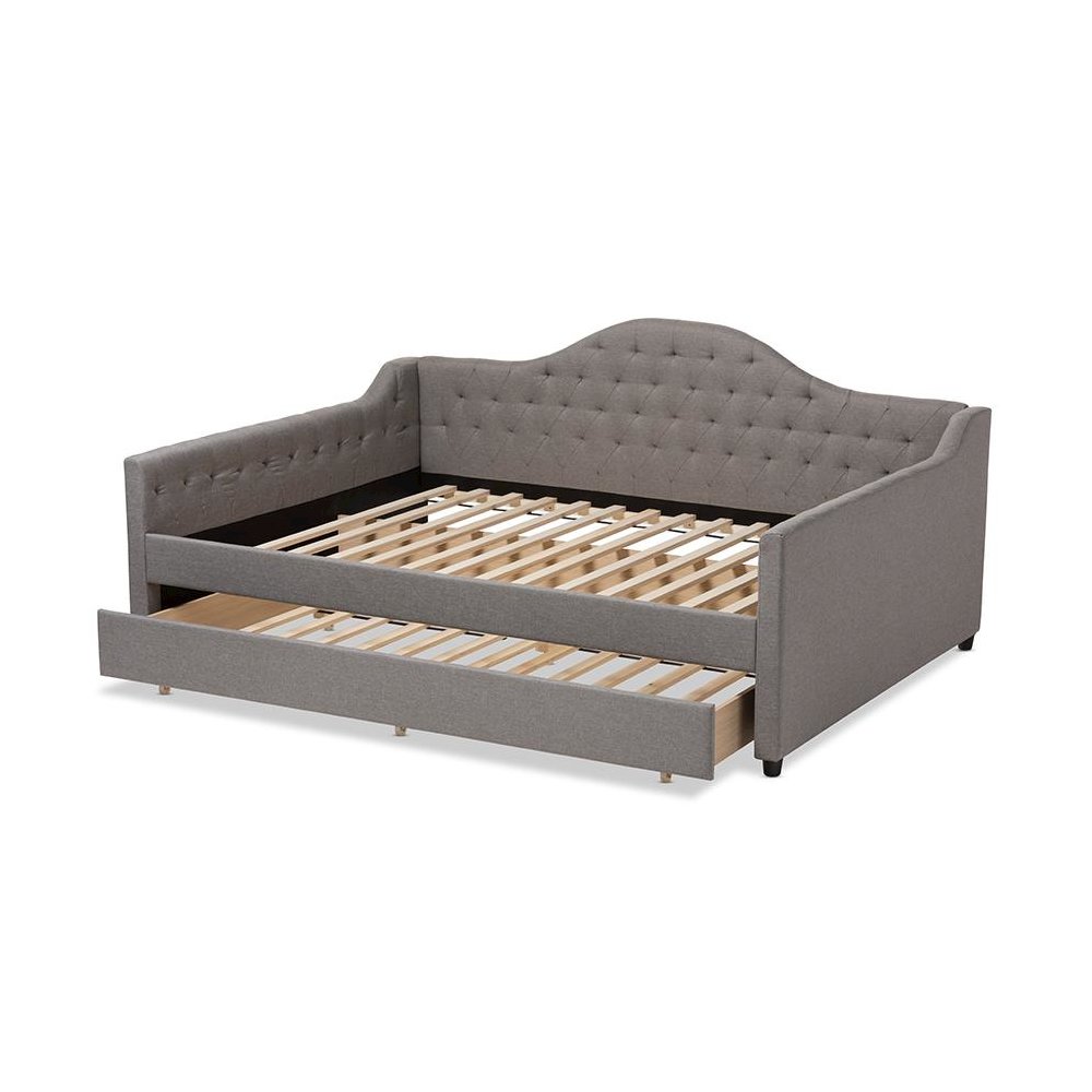 Grey Fabric Upholstered Queen Size Daybed with Trundle
