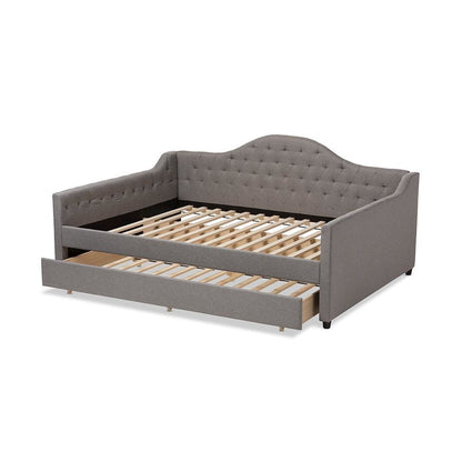Grey Fabric Upholstered Queen Size Daybed with Trundle