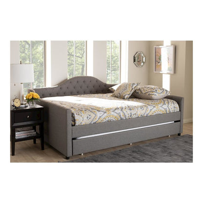 Grey Fabric Upholstered Queen Size Daybed with Trundle