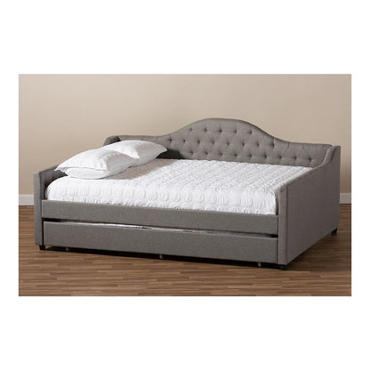 Grey Fabric Upholstered Queen Size Daybed with Trundle