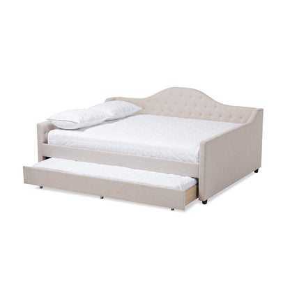 Light Beige Fabric Upholstered Queen Size Daybed with Trundle
