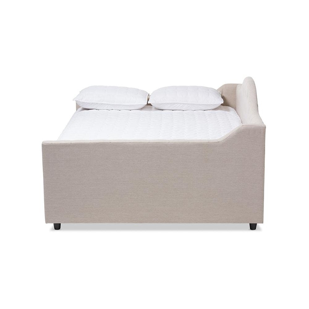 Light Beige Fabric Upholstered Queen Size Daybed with Trundle