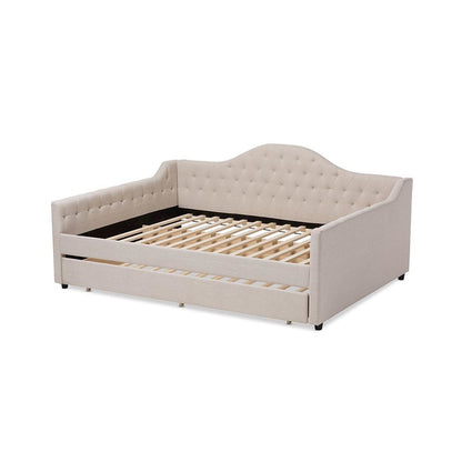 Light Beige Fabric Upholstered Queen Size Daybed with Trundle