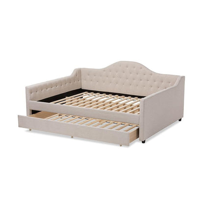 Light Beige Fabric Upholstered Queen Size Daybed with Trundle