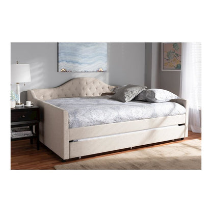 Light Beige Fabric Upholstered Queen Size Daybed with Trundle