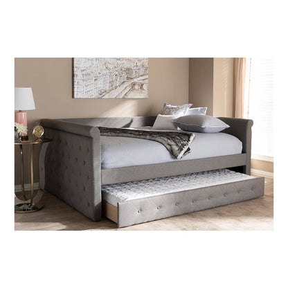 Grey Fabric Upholstered Full Size Daybed with Trundle