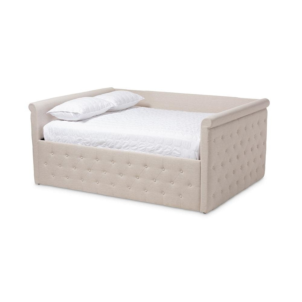 Amaya Modern and Contemporary Light Beige Fabric Upholstered Queen Size Daybed