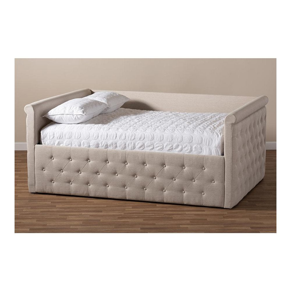 Amaya Modern and Contemporary Light Beige Fabric Upholstered Queen Size Daybed