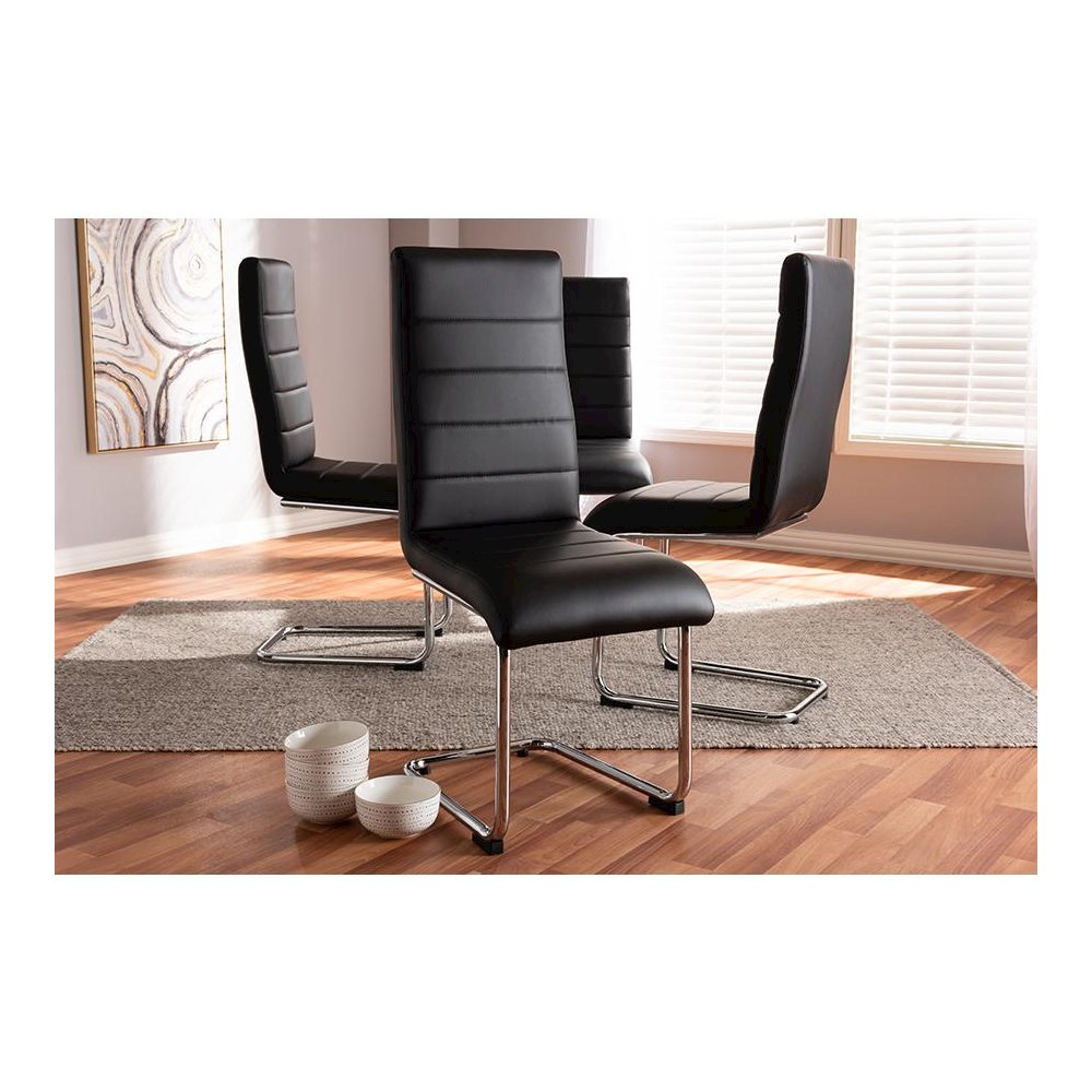 Black Faux Leather Upholstered Dining Chair (Set of 4)