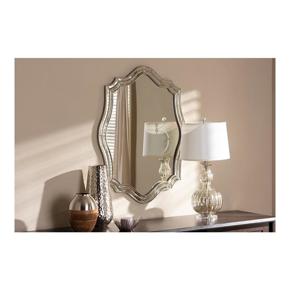 Baxton Studio Isidora Art Deco Antique Silver Finished Accent Wall Mirror
