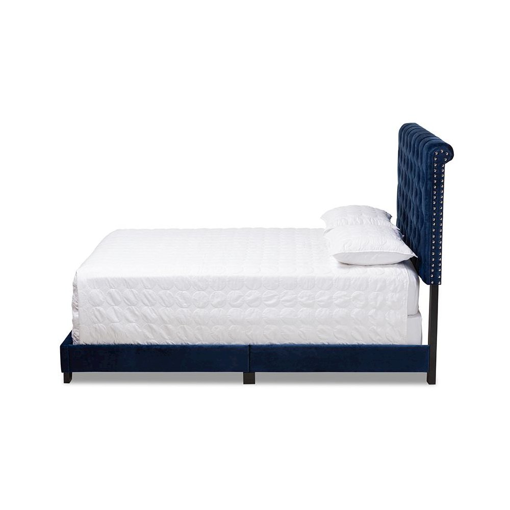 Baxton Studio Candace Luxe and Glamour Navy Velvet Upholstered Queen Size Bed