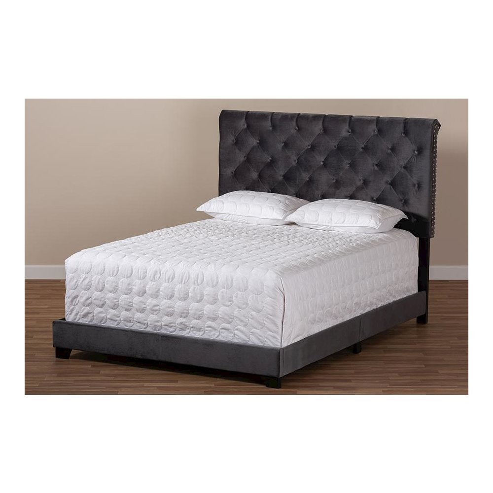 Candace Luxe and Glamour Dark Grey Velvet Upholstered Queen Size Bed