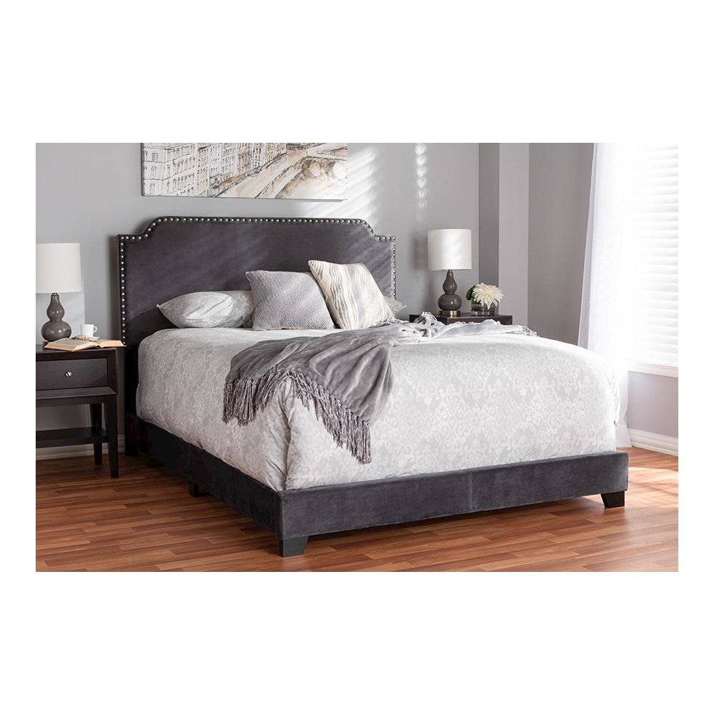 Baxton Studio Darcy Luxe and Glamour Dark Grey Velvet Upholstered Full Size Bed