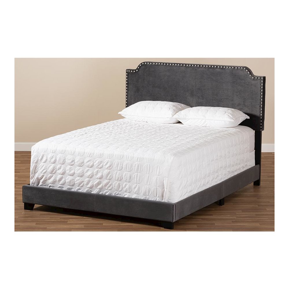 Baxton Studio Darcy Luxe and Glamour Dark Grey Velvet Upholstered Queen Size Bed