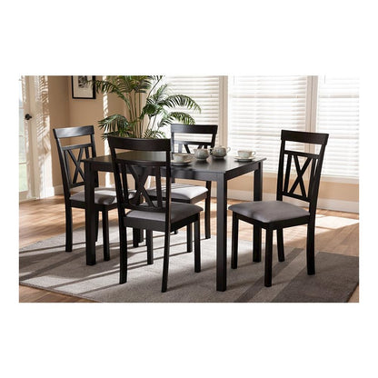 Espresso Brown Finished and Grey Fabric Upholstered 5-Piece Dining Set