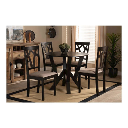 Sand Fabric Upholstered and Dark Brown Finished Wood 5-Piece Dining Set