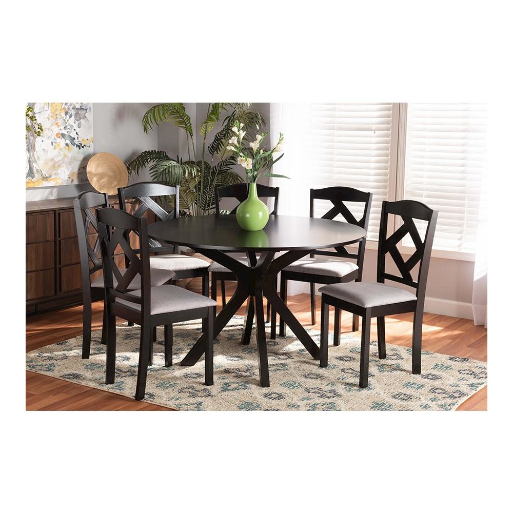 Dark Brown Finished Wood 7-Piece Dining Set