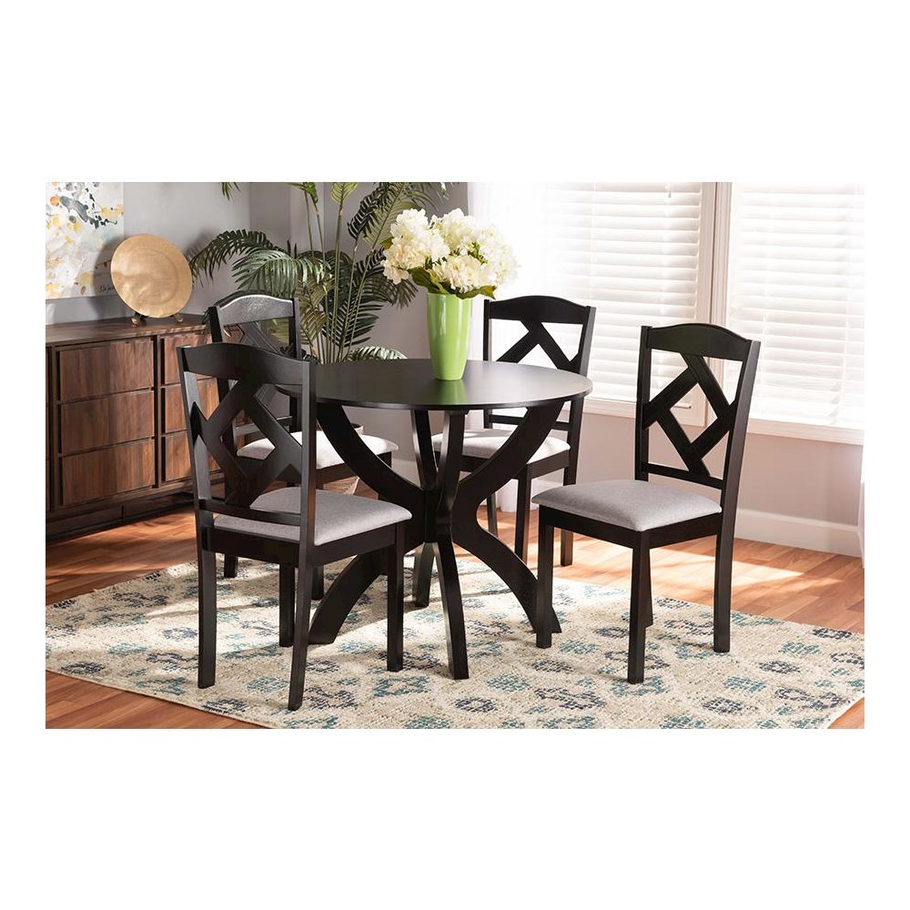 Dark Brown Finished Wood 5-Piece Dining Set